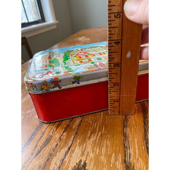 Vintage Christmas Tin Winter Snowy Houses Scene Colorful Christmas - Picture 2 of 6